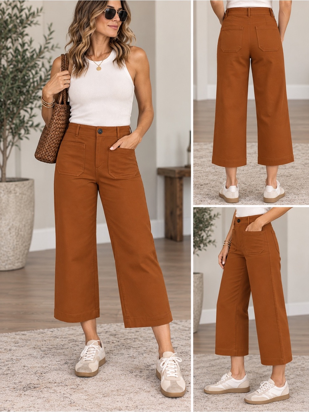 Tahari Wide-Leg Cropped Pants in Rust